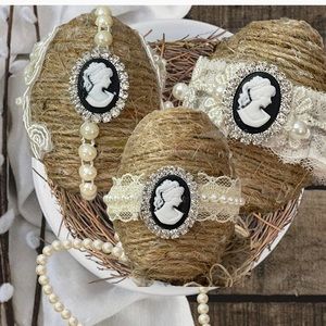 Shabby Chic Cameo INSPIRED Jute Easter Eggs Set 3